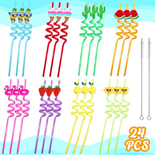 Pitillos reutilizables de plástico 24 unidades colores verano miniatura 2