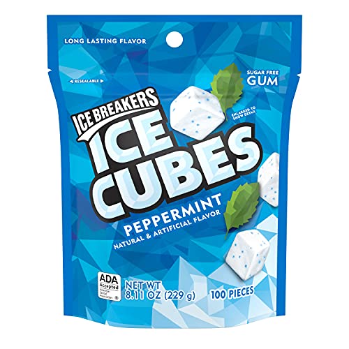 ICE BREAKERS ICE CUBES Peppermint Sugar Free Chewing Gum, Made with Xylitol, 8.11 oz Pouch (100 Pieces)