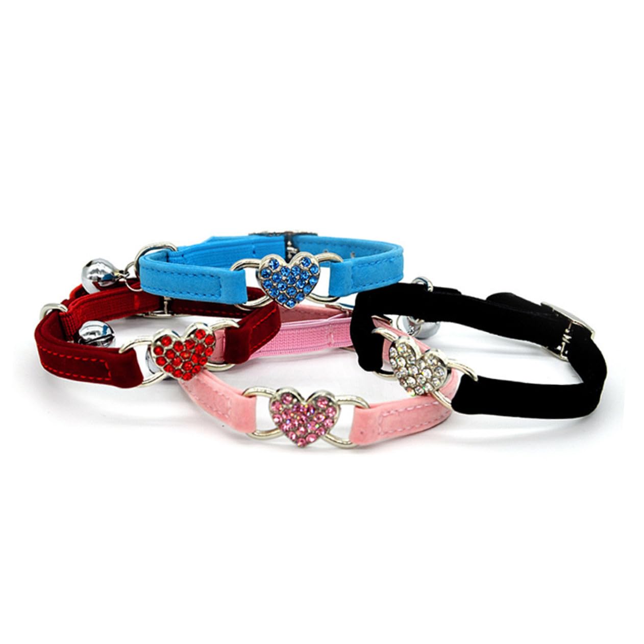 Abaodam Collier de Chat Ajustable Forme de Cœur avec Décor Cristallin et Clochette pour Chat et Animal de Compagnie