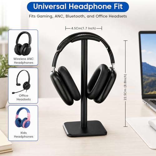 Image of Sounce Headphone Stand Headset Holder Aluminum & ABS Base Desk Organizer | Flexible TPU Headrest | Detachable | Fits All Headphones Gaming Bluetooth ANC (Only Stand)