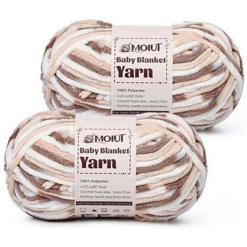 Image of Fluffy Chunky Yarn for Crocheting, Chenille Crochet Yarn 6 Super Bulky, 2 Pack of 87.9 yds /4.23 oz Baby Blanket Yarn, Soft Velvet Yarns for Knitting Amigurumi&DIY Crafts /Hats /Socks(2 White Coffee)