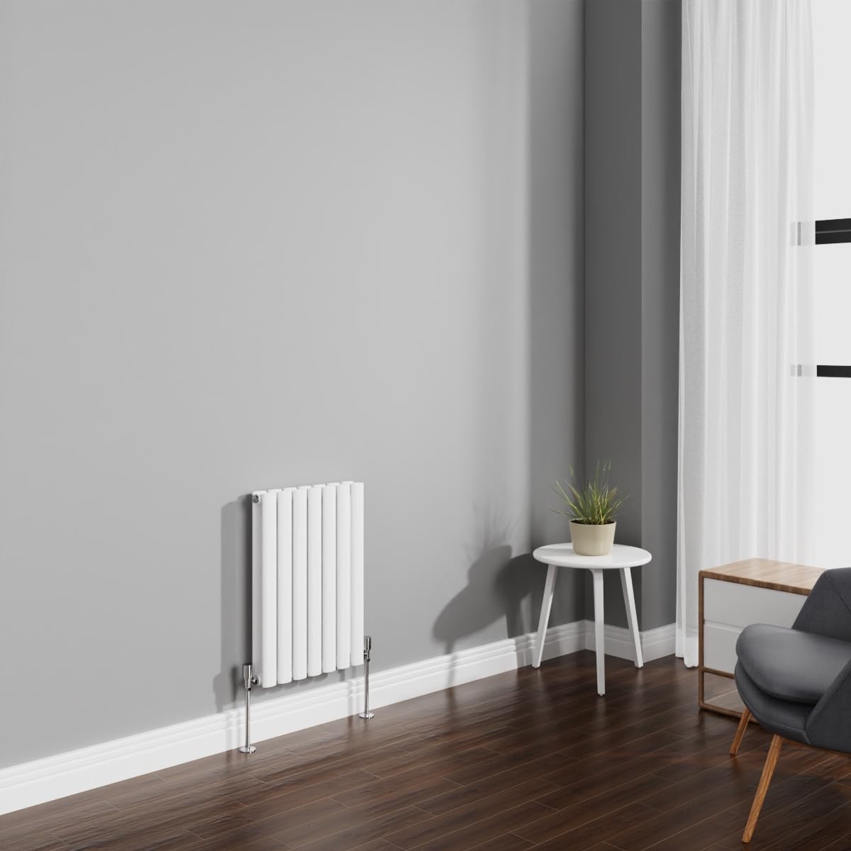 NRG 600x413mm Gloss White Radiator Horizontal Oval Panel Bathroom Designer Double Rad Central Heating