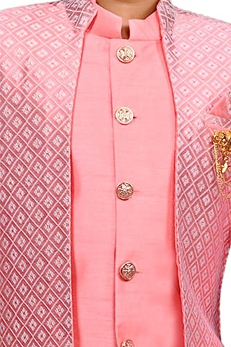 Image of AHHAAAA Kids Ethnic Silk Blend Waistcoat Kurta Pyjama 3 Piece Sherwani Set For Boys |540|