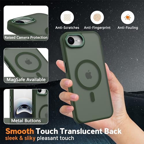 Image of Magnetic iPhone 16E /17e case,Compatible with Magsafe, Military-Grade Protection,Slim Translucent Matte Shockproof with Anti-Scratch Anti-Fingerprint Phone Cover (blackish green, iPhone 16E /17e)