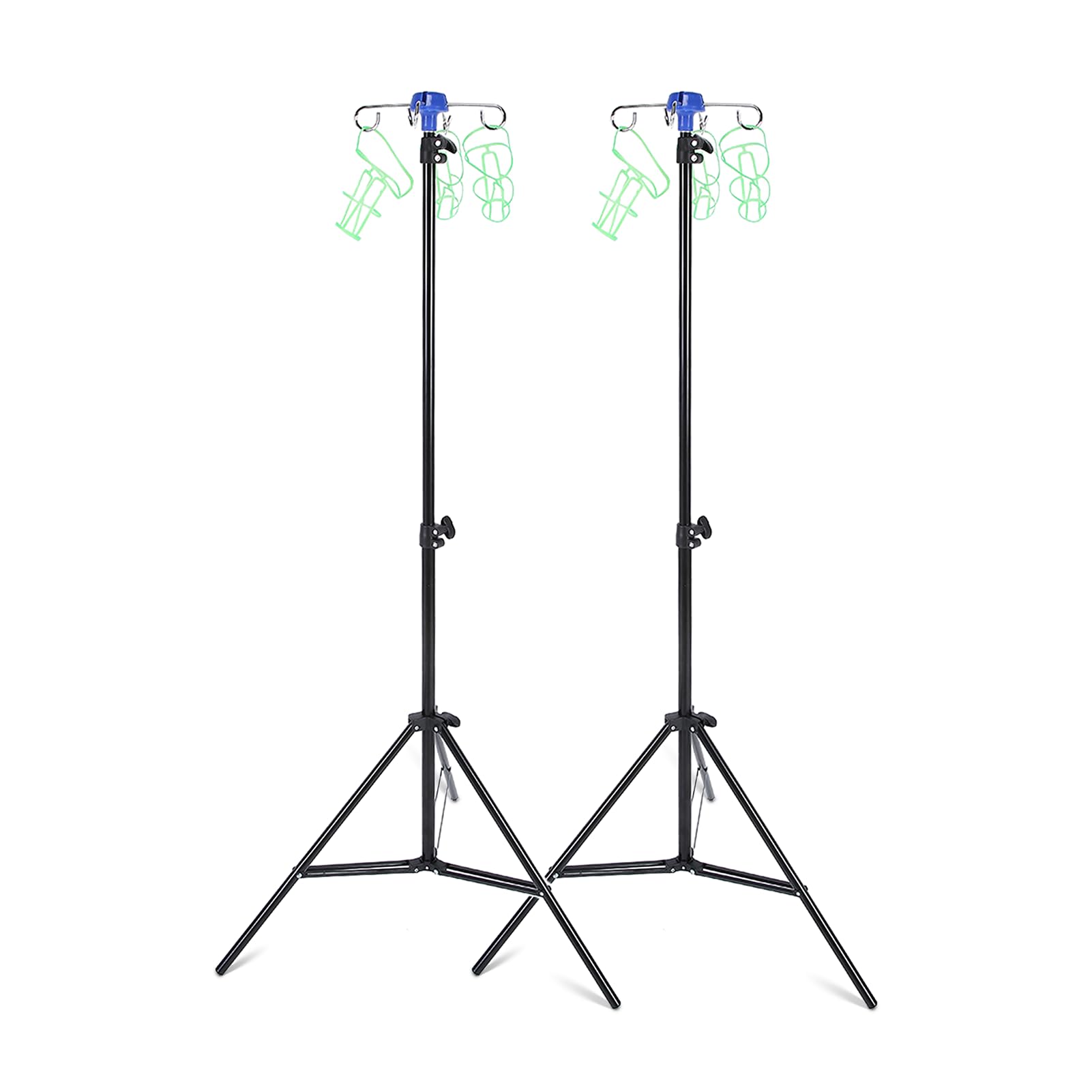 2Pcs Portable IV Pole, 4 Hook 3 Leg Drip Bag Stand, Foldable Pole Stand, Portable Collapsible IV Pole Stand for Hospitals, Clinics, Wheelchairs and Beds