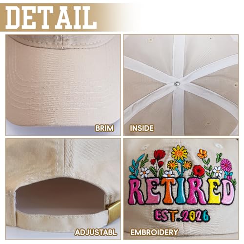 Image of Embroidered Retired Hat, Retirement Gifts, Adjustable Cotton Breathable Colorful Baseball Cap