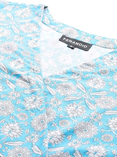 Image of feranoid Floral Print Angrakha 3 Sleeves Flared Kurti
