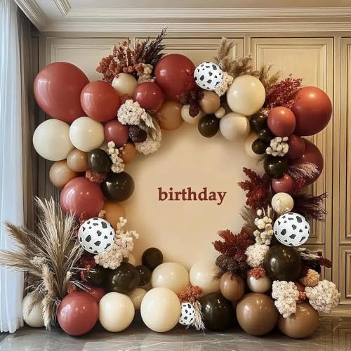 Image of Western Balloon Garland Double Stuffed Dusty Pink Brown Sand White Nude Balloon Arch Kit for Western Baby Shower Cowboy Cowgirl Birthday Boho Party Decorations