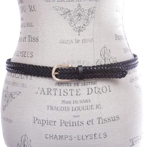 Classic 3/4" (20mm) Skinny Braided Woven Narrow Soft Cowhide Leather Belt3