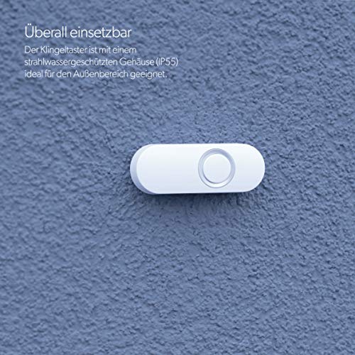 UNITEC Funk-Gong WDMP10 mp3, Türklingel, Aufspielen eigener Melodien, 4 Lautstärkestufen bis 110dB, akustische und optische Klingelanzeige, Weiterleitung, 130 m Reichweite, LED Anzeige, weiß