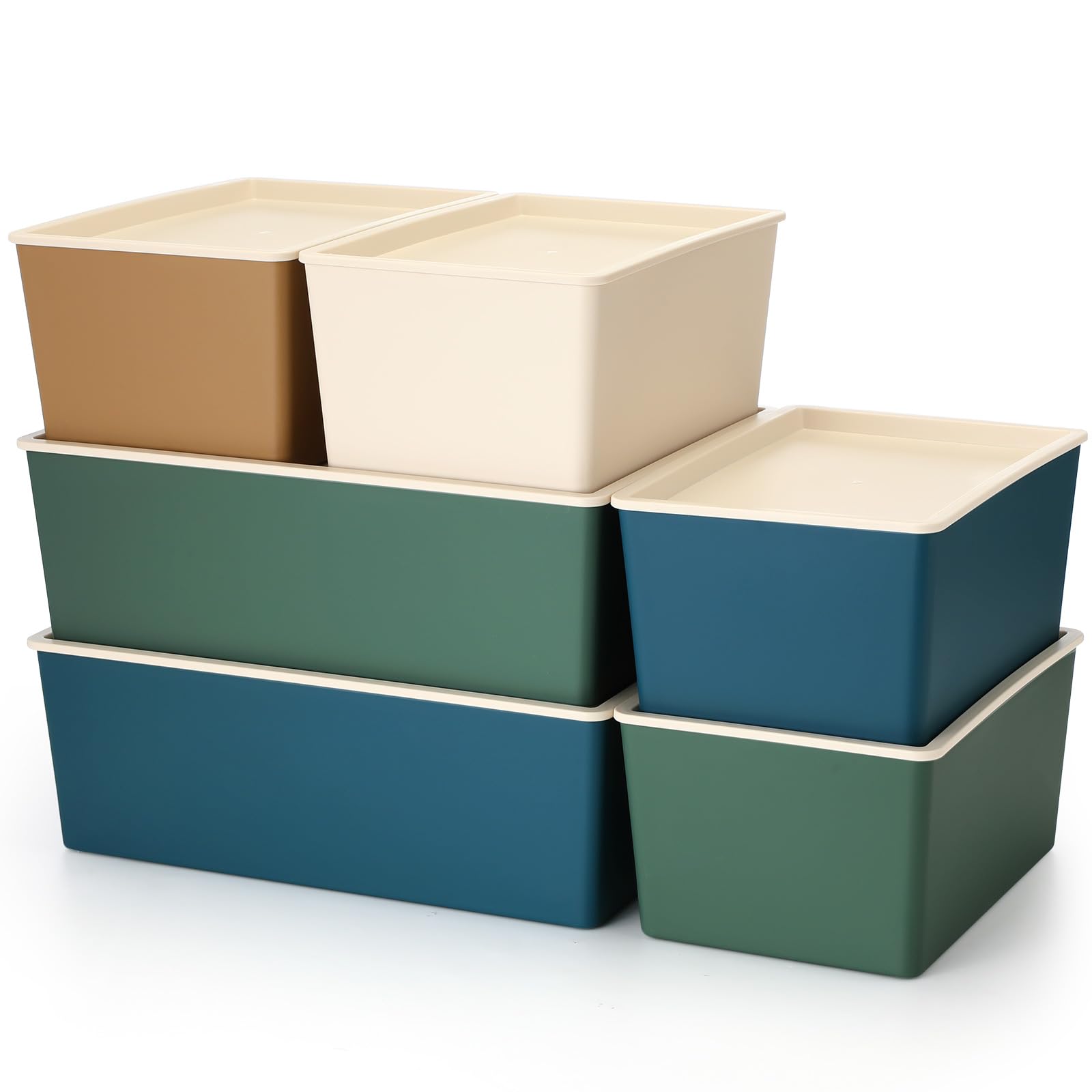 Menkxi 6 Pcs Plastic Storage Bins with Lids Stackable Storage Containers Durable Storage Box Baskets for Organizing Shelves Kitchen Playroom Classroom Office(Mix Colors)