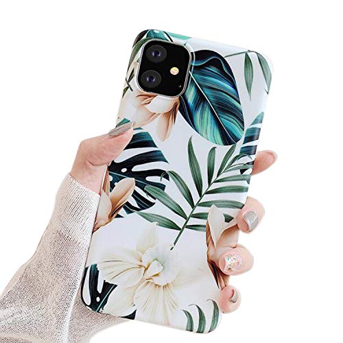 Ownest Compatible with iPhone 11 Case for Girls Woman Green Leaves with Flowers