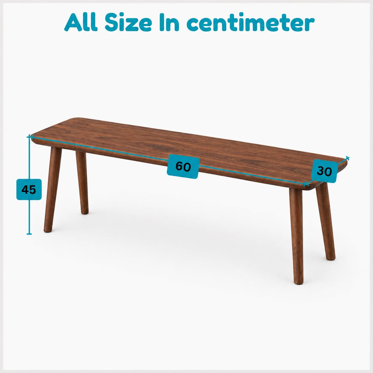 Craftsline 60cm Long Living Room Benches - Wooden Upholstered Seating for Home & Office - Solid Wood Bench for Dining Table (Walnut, 60 x 30 x 45) 3