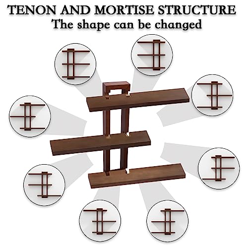 Image of yaqew Variable Floating Shelves Wood Set of 3, Cube Wall Mounted Shelves 28.35 inch Max, Wall Shelves for Living Room Bathroom Bedroom Farmhouse - Light Walnut Color - 28.35 inch x 23 inch x 4.3 inch Max