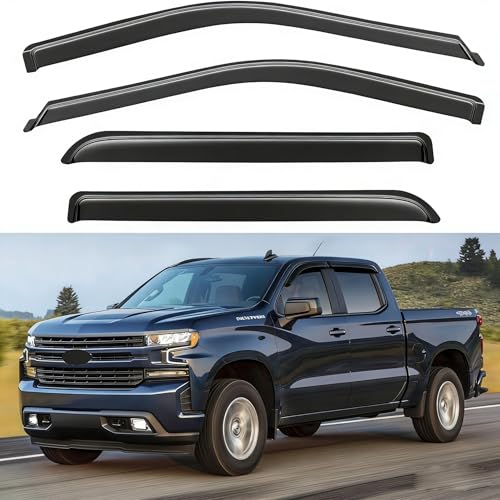 Window Rain Guard for 2019-2024 Chevy Silverado/GMC Sierra 1500 Crew Cab, 20-24 Silverado/Sierra 2500HD 3500HD, Window Visor Vent Wind Shade Deflector Shield Protector Sun,Tape-on, for Full-Size Cab