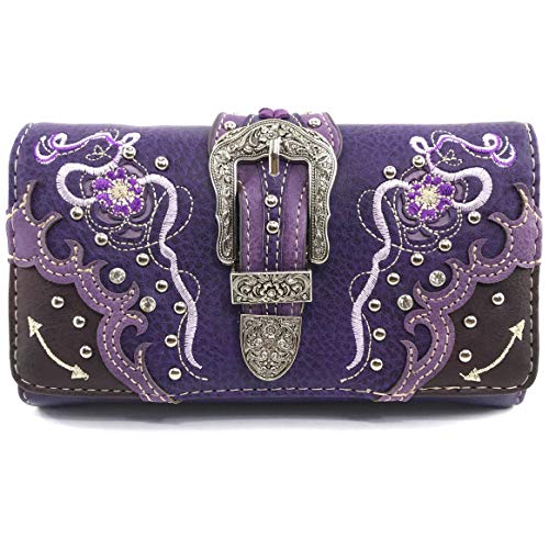 Zelris Floral Poppy Buckle Western Women Crossbody Wrist Trifold Wallet