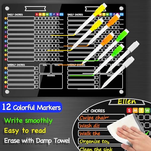 Image of PigPotParty 2-in-1 Acrylic Magnetic Chore Chart for 2 Kids, Large 16x12 in