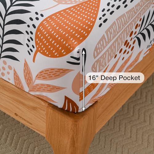 Yibeizi Boho Leaves Printed Sheet Set Queen, Botanical Pattern Bed Sheets Microfiber Bedding Sheets & Pillowcases Soft 15 Inch Extra Deep Pocket Fitted Bedsheet 4 Piece thumb #3