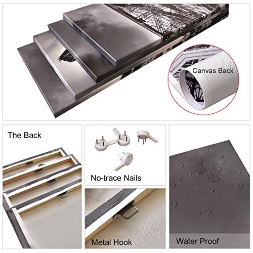 Noah Art-Modern Black And White Canvas Prints, Paris Eiffel Tower Cityscape Artwork Landscape Painting Architecture Poster Art On Canvas, 4 Piece Wall Art Gallery Wrapped Canvas Wall Decor For Bedroom #TOP4