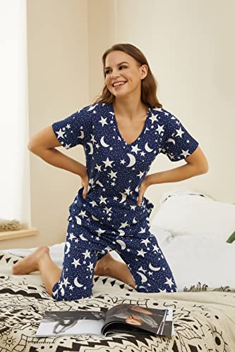 Image of PNAEONG Women Pajama Set Sleepwear Tops with Capri Pants Casual and Fun Prints Pajama Sets