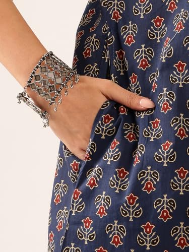 Image of Vbuyz Women's Floral Print A-Line Cotton Stitched Kurta