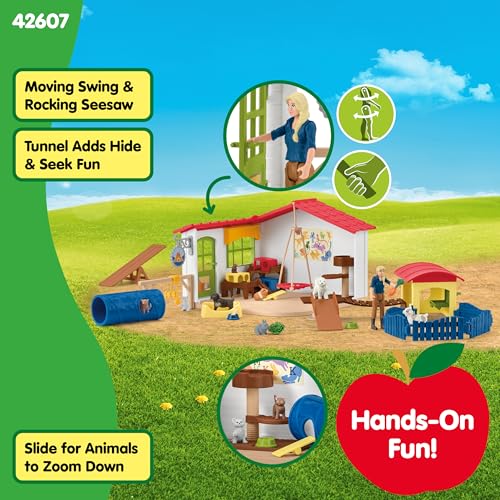 Image of Schleich Farm World - 35Pc Pet Hotel Playset - Kids Ages 3+ | 42607 | Farm Animal Figurine, Realistic Animal Toys, Barn Toy for Kids 3+, Screen-Free Imaginative Pretend Play, Montessori
