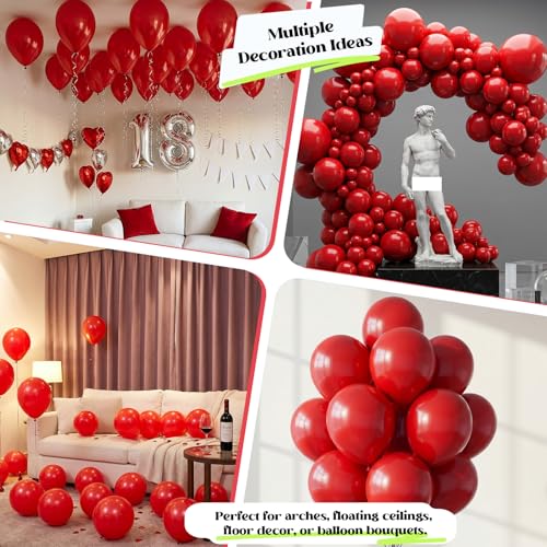 Image of Togvu Red Balloons, 50Pack 12 Inch Matte Red Latex Party Balloons for Valentine's Day Anniversary Cherry Birthday Graduation Casino Patriotic Party Decorations