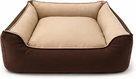 Cama Pet Premium Suede, Dupla Face, 50x50cm, Zíper para lavagem, Cães e Gatos (Marrom e Bege, M)