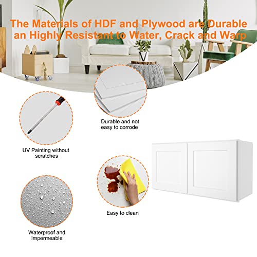 Lovmor Wall-Mounted Storage Cabinet, Refrigerator Wall Kitchen Cabinet, Storage Cabinet For Kitchen, Bathroom, 24" D*33" W*18" H, Shaker White #TOP5