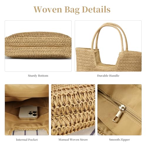 Straw Beach Bags for Women - Woven Tote Bag Large Shoulder Handbags Summer Boho Straw Purse for Vacation4