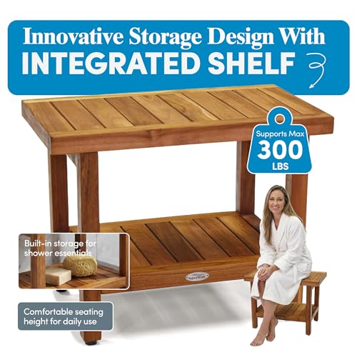 Image of AquaTeak Spa 24 inch Teak Shower Bench & Premium Teak Oil