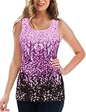 MANER Women's Sequin Tops Sleeveless Glitter Gradient Tank Club Party Vest XS-3XL (Periwinkle/Festival Fuchsia/Dark Purple, XS)