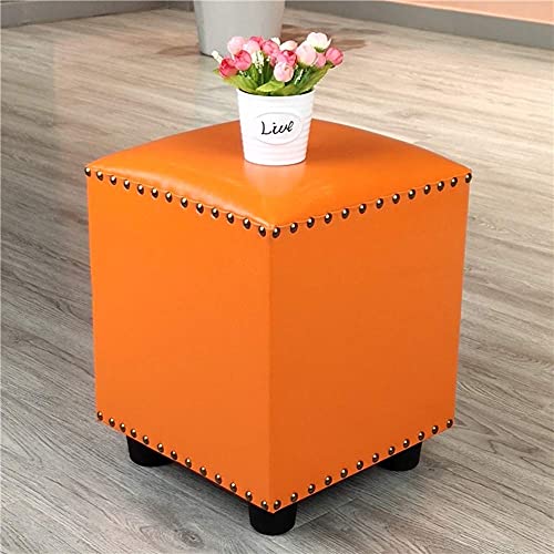 Table basse de salon petit banc pouf cube en cuir rembourré orange