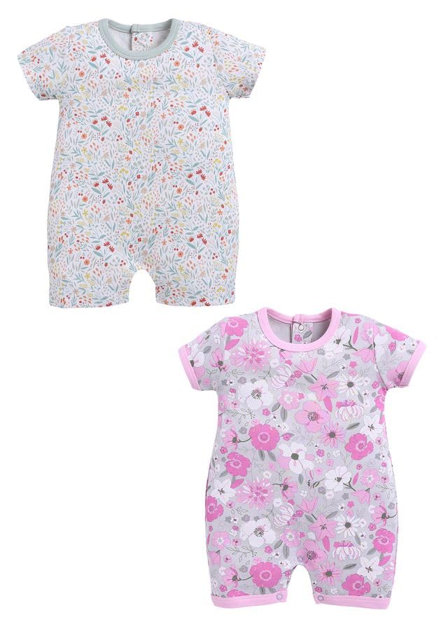 Image of BABY GO Cotton Printed New Born Baby Romper Jumpsuit Bodysuit Pack of 2 | Short Sleeve Sleepsuit | Nightwear | Summer Wear for Infants, Baby Boys and Baby Girls