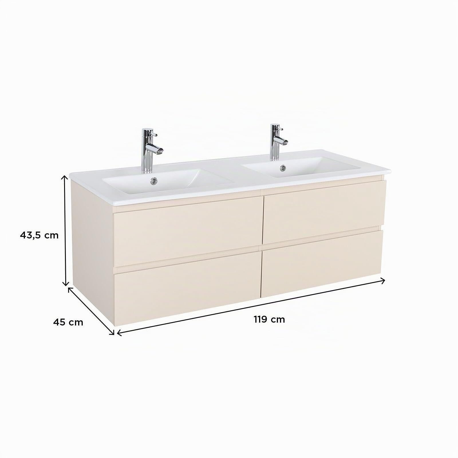 MOB-IN Sorrento - Mobile doppio lavabo sospeso con piano in ceramica, 120 cm