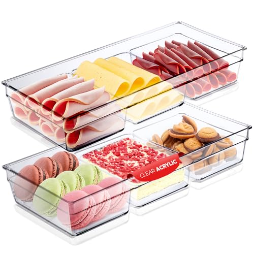 2 Pack 3-Section Serving Platter & Clear Acrylic Party Tray - BPA Free Food, Cookie & Charcuterie Tray for Cheese, Fruit & Snacks - Elegant, Durable Design for Every Occasion