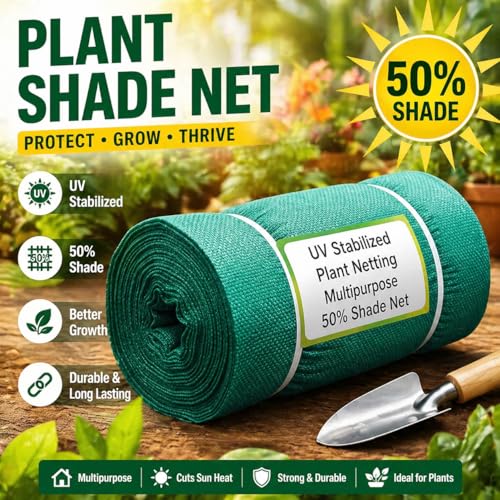 Image of Green Shade Net, 50% UV Sun Protection, for Terrace, Garden, Green House, Balcony, & Gardening Multipurpose Agro Netting (10x4 feet)