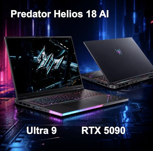 Image of Acer Predator Helios 18 AI Gaming Laptop 18 inch 120Hz Mini LED 4K Display (Intel Ultra 9-275HX, GeForce RTX 5090 24GB, 64GB DDR5, 2TB PCIe SSD, RGB KB, 2 Thunderbolt, Win 11 Pro) w /Dkz Wireless Mouse