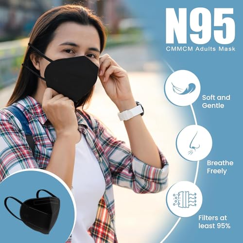 Image of Yugan FFP2 N95 Mask for Women & Men - Non-Woven Fabric, Adjustable Nose Clip, Reusable Face Mask for Pollution, Advanced Filtration (Pack of 10)