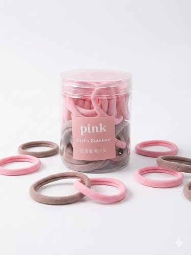 Girl's Rainbow Elastic Hair Ties Set, Soft Fabric, Mix Colour, Ponytail Holders in Clear Storage Jar