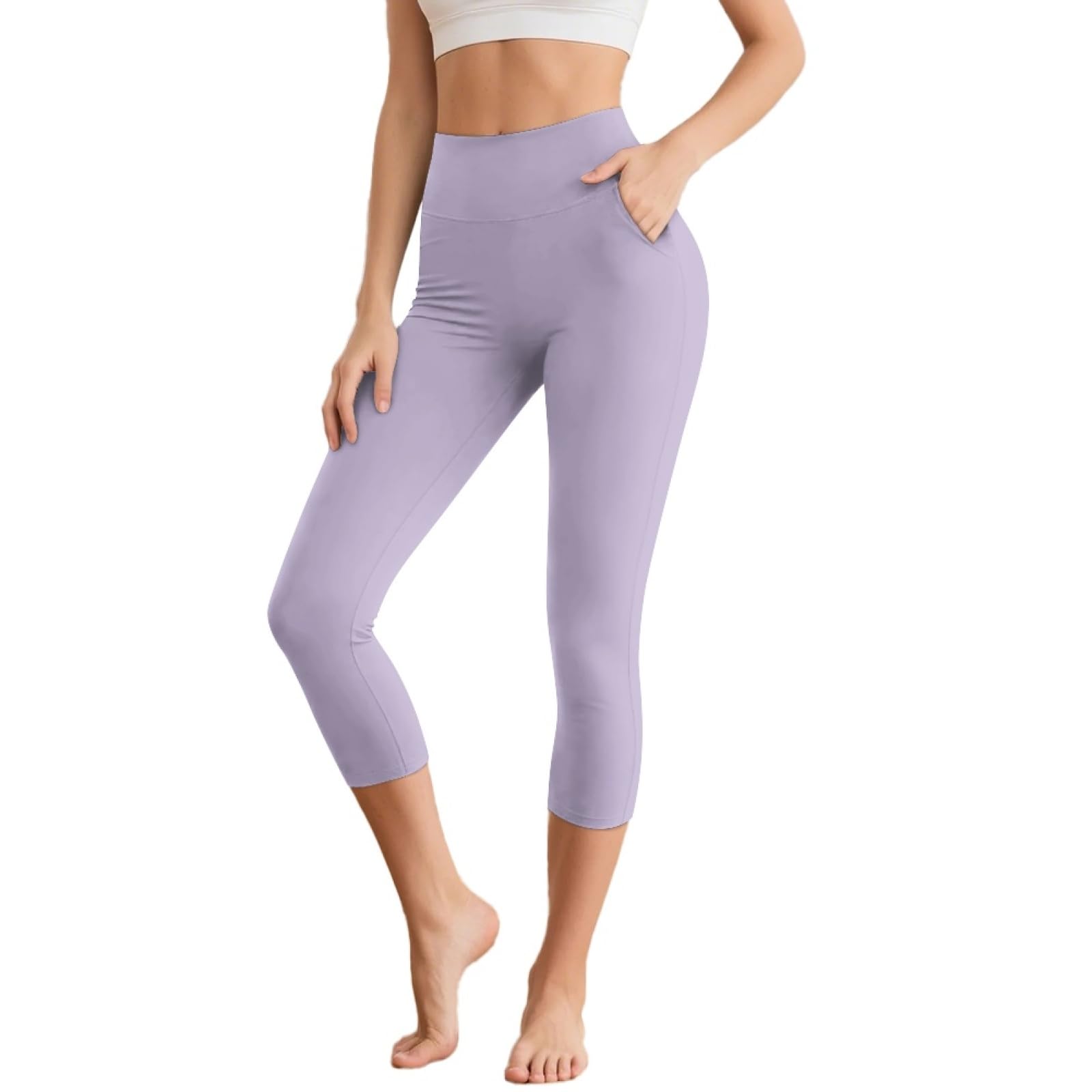 Amzbeauty Leggings deportivos para mujer, de cintura alta, con bolsillos, 3/4 de longitud, pantalones capris deportivos para yoga
