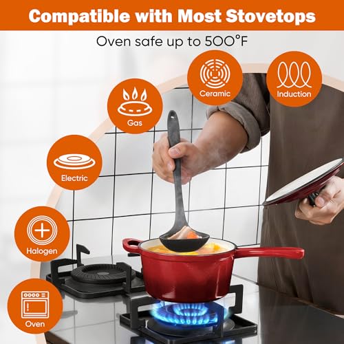 Homikit 1 Quart Saucepan with Lid, Small Enameled Cast Iron Sauce Pan, Enamel Cast Iron Cooking Pot Mini Dutch Oven Kitchen Cookware for Making Pasta, Boiling Soup, Warming Milk, Red by Homikit - Used condition - Image 6