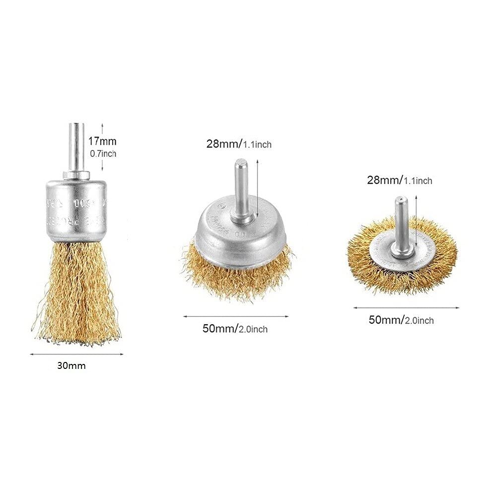 Cepillo de Alambre T-Shaped Brass Wire Brushes, for Drills Set,3pcs/Set 6mm for Attachment Coated Polishing Buffing Tools Parts