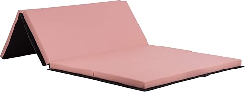 Miniatura 12 de Colchoneta de gimnasia portátil plegable de 4 x 8/2 x 6 pies, tapete de ejercicio de piel sintética con asas de transporte para entrenamiento