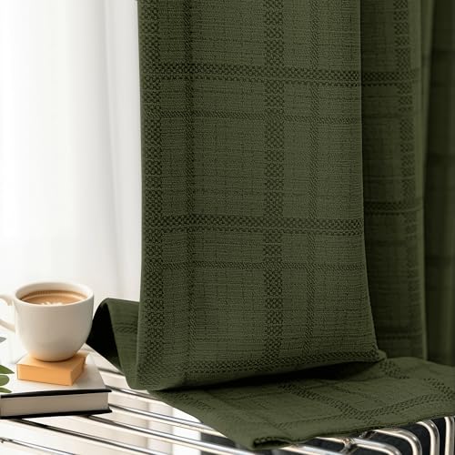 Beauoop Green Plaid Jacquard Blackout Curtains 63 Inches Long 2 Panels for Bedroom Living Room Gingham Checkered Room Darkening Thermal Insulated Soundproof Grommet Window Drapes, 52x63 2 Set by Beauoop - Image 7