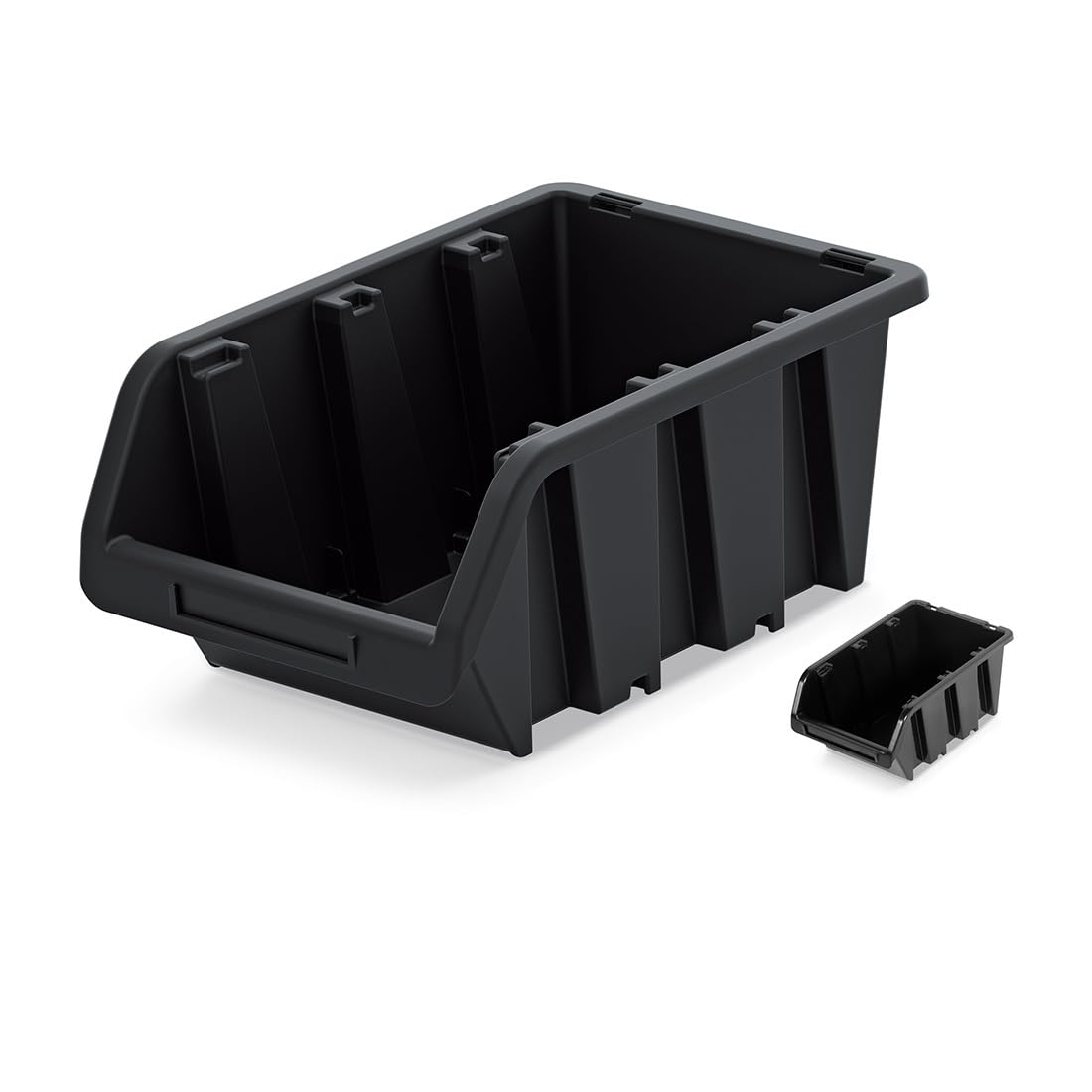 Werkstatt-Stapelkiste, Stapelbox aus PP Kunststoff, Sichtlagerbox in verschiedenen Größen, Lagerboxen für Werkzeugswand, Sichtlagerkasten, Sortierbox (20X Schwarz, 290x200x150mm)