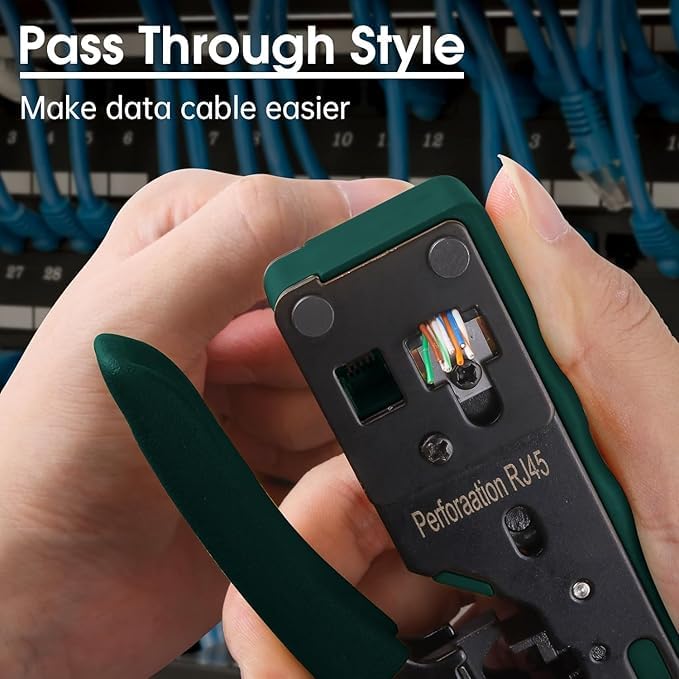 WiredCom® Crimping Tool Kit, cat7 pass through crimping tool with 5pcs cat7 Modular Plugs Connectors, pass through rj45 cat7 connector crimping tool, ethernet crimping tool 2