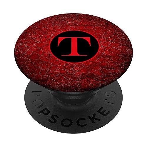 Cell Phone Pop Up Holder,Red Black Monogram Letter T Initial PopSockets PopGrip: Agarre intercambiable para Teléfonos y Tabletas