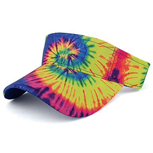 Trendy Apparel Shop Hippy Tie Dye Printed Colorful Cool Summer Visor Cap - Fluorescent #TOP8