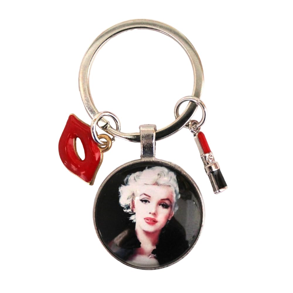 Dark And Twisty Gifts Silver White & Red Marilyn Monroe Keyring With Pendant Of Iconic Red Lips. Happy Birthday Mr. President